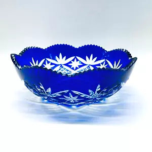 Beautiful Cut Glass Cobalt Blue Bohemian Czech 8" Bowl - Picture 1 of 7