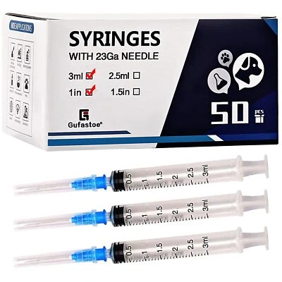 GUFASTORE 50Pack 3MlCc with 23 G 1â€ Safety LuerSlip Individually Wrapped