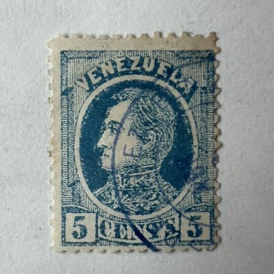 SELLO VENEZUELA 1880 #68 AZUL CANCELAR BOLÍVAR SIMÓN, PROBABLE FALSIFICACIÓN Foto 1 de 2