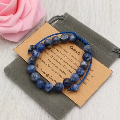 AFRICAN SODALITE Bracelet Cord Handmade + Gift Bag Card Crystal Gemstone 6/8mm - Image 1 of 4