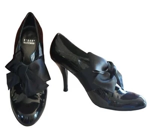 Stuart Weitzman Smoking-Pumps 7,5 schwarz Lackleder Satin Schleife - Bild 1 von 5