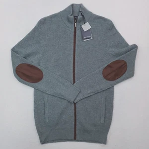 Spada Sweater Mens Large Gray Wool Cashmere Blend Cardigan Jacket Elbow Patch - Picture 1 of 17