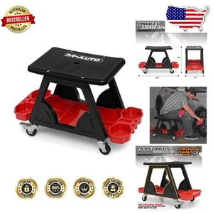 Ergonomic Mechanic Stool with 360-Degree Swivel Wheels & Tool Storage - 300lbs - Picture 1 of 11