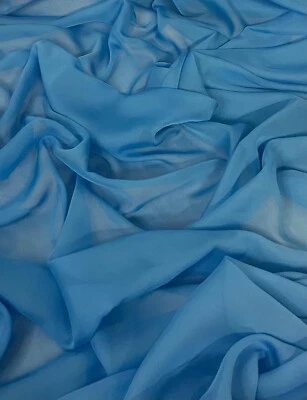 1 METER KING FISHER BLUE SOFT CATIONIC CHIFFON 100% POLYESTER FABRIC 58” WIDE - Image 1 of 4