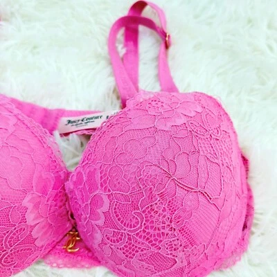 Sujetador push up de encaje rosa Juicy Couture dije dorado correas ajustables 34B Foto 1 de 4