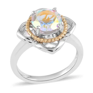 2.35ctw Mercury Mystic Topaz Solitaire Ring 14K YG Plated Size 7 - Picture 1 of 5