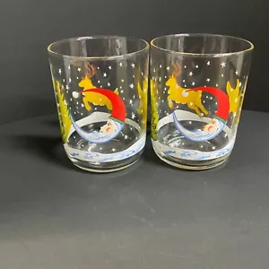 Vintage Libbey Christmas Tumblers Glasses (2) Christmas Scenes 4” H Retro - Picture 1 of 13
