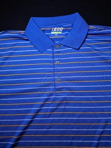 Mens Large Izod Perform X Golf Polo Shirt Blue With Popping Orange Stripes - Picture 1 of 14