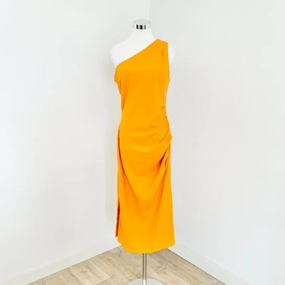 YH & Co Monette One Shoulder Straight Midi Dress Size 10 Orange Sleeveless New - image 1 of 4