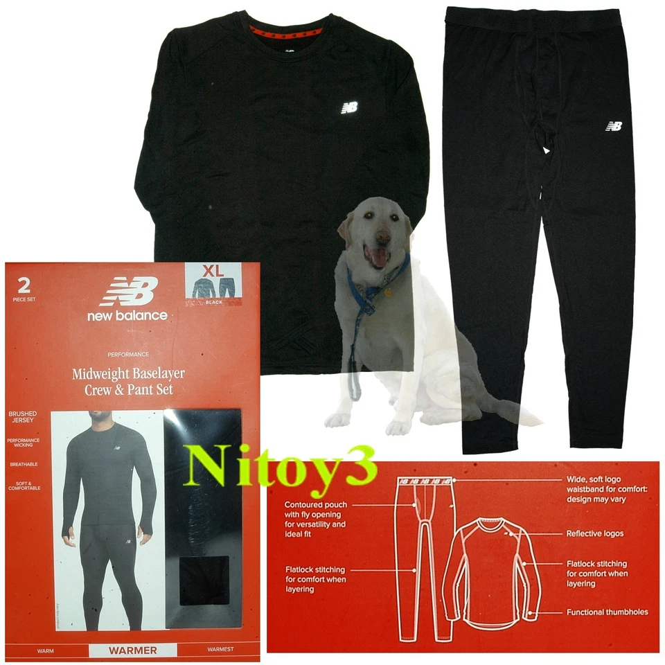 New Balance Performance Midweight Thermal Base Layer Pants/Long Shirt-Men XL BLK - Image 1 of 1