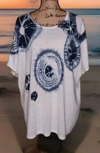 Pure Jill / J. Jill - Relaxed White Tie-Dye Linen Blend Tunic - Women's Size PXL - Picture 1 of 3