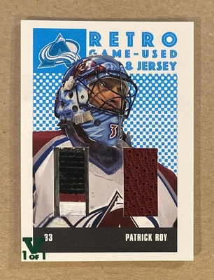 2002-03 Parkhurst Retro Patrick Roy Game Used Jersey Stick Vault 1/1 Avalanche - Image 1 of 2