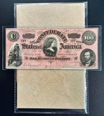 T-65 1864 $100 Confederate States of America "VIVID COLOR" - VF/ XF Comment - Image 1 of 2