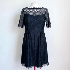 Vestido Nine West Negro Pestañas Encaje Ilusión Escote Línea A - Imagen 1 de 7