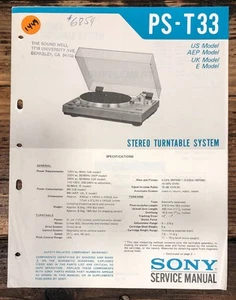 Sony PS-T33 Record Player / Turntable Service Manual *Original* - Picture 1 of 1