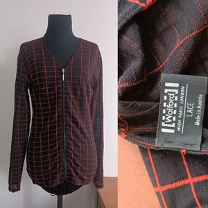 Wolford Lace Stretch Checkered Top Black with Red/Zipper / Size M Transparent - Picture 1 of 12