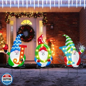 WONDER GARDEN Christmas Yard Stakes, 3 PCS Metal Yard Signs, Xmas Gnomes with - Picture 1 of 5