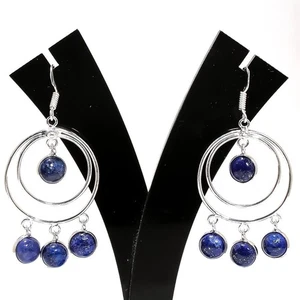 Lapis Lazuli Gemstone Handmade 925 Sterling Silver Jewelry Earring Size 2.1" - Picture 1 of 1
