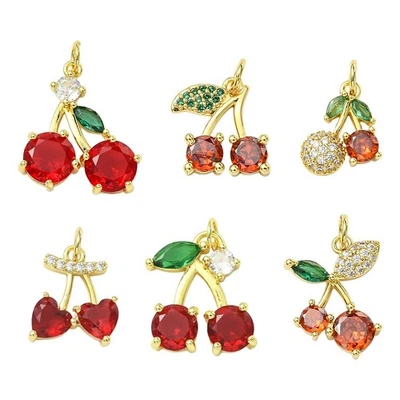 Colgantes de circonitas de latón 6 piezas dijes de cereza con anillo de salto rojo para collar pendiente Foto 1 de 4