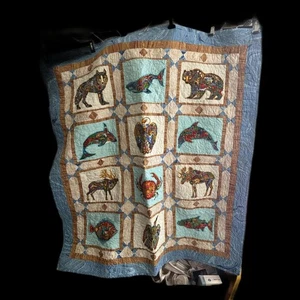 Edredón Hecho a Mano con Bloques Piezas Varios Animales Salvajes 54 x 50 Reversible - Imagen 1 de 12