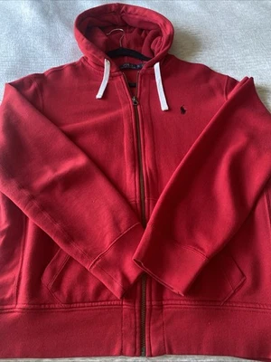 Polo Ralph Lauren 男式红色全拉链连帽衫运动衫 XL 码 — 第 1/4 张图片