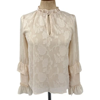 Blusa Top Victoriana BB Dakota Cuello Alto Volantes Delicados Botones Volantes XS/S   Foto 1 de 4