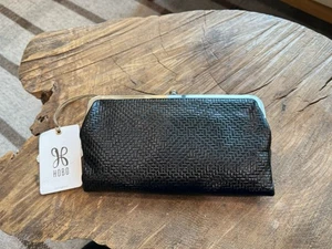 Hobo International Lauren Wallet Black Textured Weave Leather New Double Clasp - Picture 1 of 9