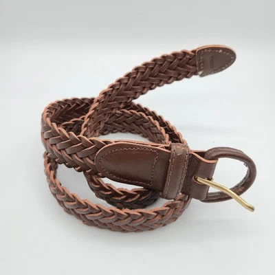 Cinturón de Cuero Genuino Unisex Talla 32 Trenzado Tejido Marrón Cuero Envuelto Hebilla Foto 1 de 4