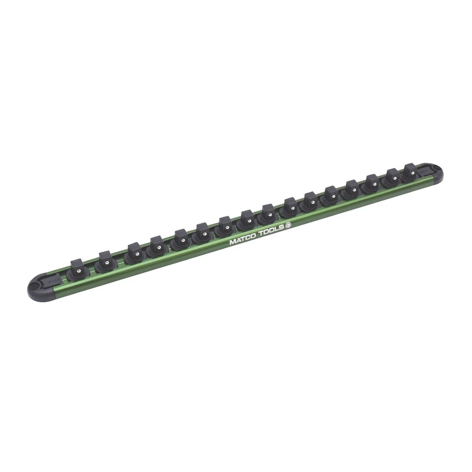 Matco Tools M38SHG 3/8" Drive 16-Peg Magnetic Socket Rail Holder – Green - Image 1 of 1
