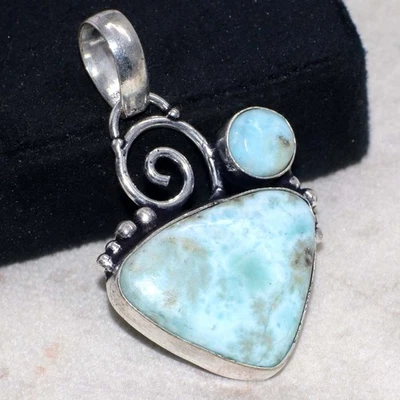 Colgante decente Larimar enchapado en plata 925 piedras preciosas hecho a mano 1,8" joyería GW Foto 1 de 3