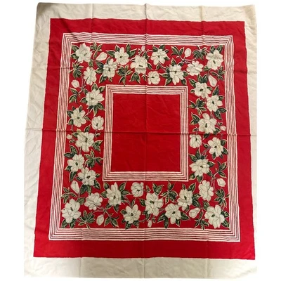 Vintage Red/White/Green Tablecloth/Linen 45x45 - Image 1 of 4
