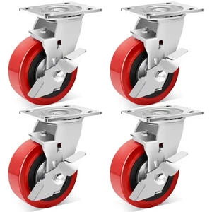 5 Inch Industrial Grade Casters Wheels, Heavy Duty Polyurethane Casters Set o... - Bild 1 von 6