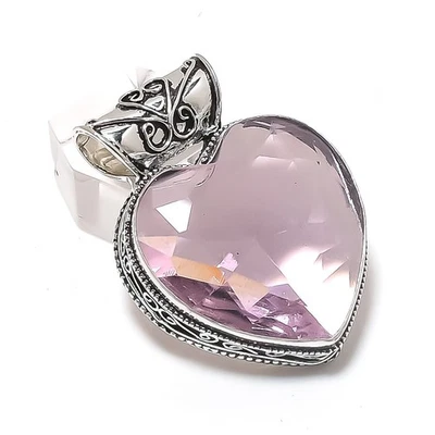 Colgante de joyería de plata de ley 925 con piedras preciosas de kuncita rosa 1,77" m737 Foto 1 de 2