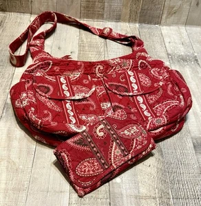 Vera Bradley Mesa Red Paisley Medium Shoulder Bag With Wallet - Picture 1 of 17