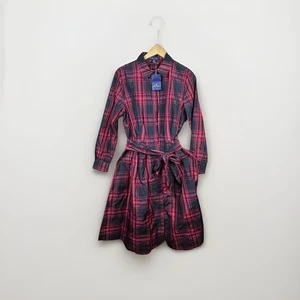 BROOKS BROS. Camisa de Tafetán Tartán Plisada POLIÉSTER Vestido Talla 12 NEGRO-ROJO $398 - Imagen 1 de 8