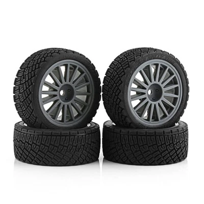 1/10 Rally RC Car Wheel Rim Tires Set for HPI Kyosho Tamiya TT02 WRC Car Upgrade - Image 1 of 4