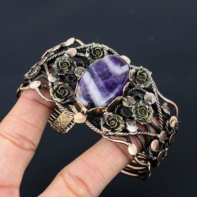 Sage 紫水晶宝石铜线包装手工可调节手镯首饰 — 第 1/4 张图片