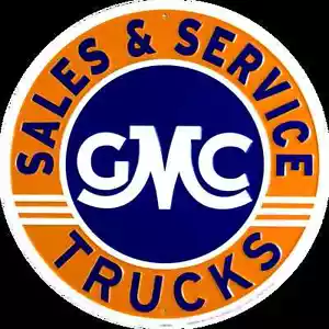 GMC SALES & SERVICE TRUCKS 12" RUND METALL BLECH GEPRÄGT RETRO SCHILD GARAGE UND - Bild 1 von 5