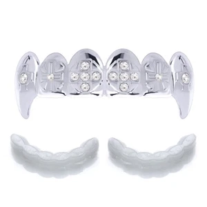Hip Hop GRILLZ versilbertes Oberteil Fang Dracula Zähne 2 Zierleiste L022 S - Bild 1 von 3