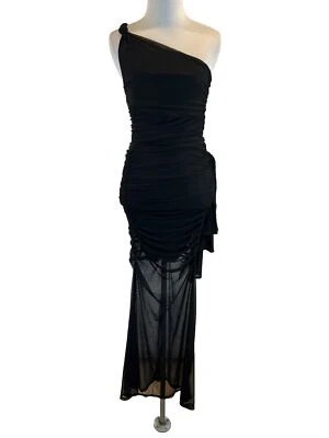 Nuevo vestido MIDI de malla negra con un hombro talla US 4 de ASOS Design para mujer Foto 1 de 4