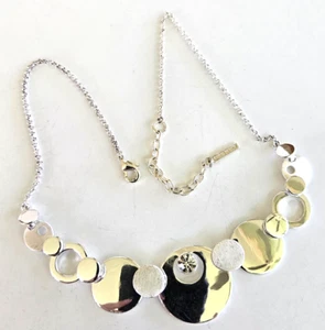 Collana Girocollo Vintage Trasparente Strass Pannello Link Cerchio Tono Argento 18" Regolabile - Foto 1 di 7