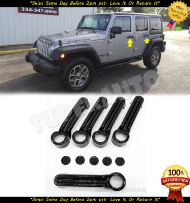 Se adapta a Jeep Wrangler 2006-2018 10 piezas superposición de manija de puerta negra brillante + puerta trasera Han Foto 1 de 2