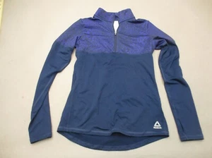 REEBOK Size M (10-12) Girls Blue 1/2 Zip Stand Collar Slim Athletic Pullover 207 - Picture 1 of 10
