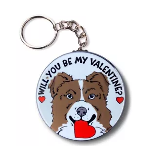 Schlüsselanhänger braun Border Collie Hund Valentinstag Herz Handarbeit Zubehör Geschenk - Bild 1 von 4