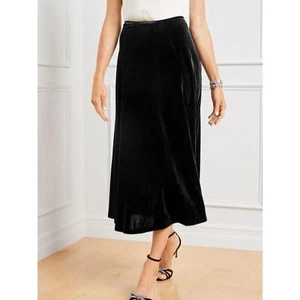 Falda AGB Midi Grande 12/14 Terciopelo Negro Tire Alto Pull-On Fiesta Iglesia - Imagen 1 de 7