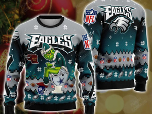 Philadelphia Eagles Funny Grinch Christmas Ugly Sweater Lightweight Sweatshirt
