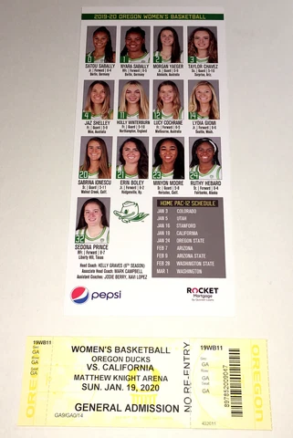 OREGON DUCKS 2020 CAL BEARS WOMEN'S BASKETBALL TICKET/ROSTER SABRINA IONESCU Cover
