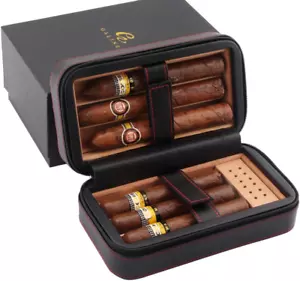 Galiner Cigar Humidor Travel Leather Case Cedar Wood Portable Cigar Box - Picture 1 of 12