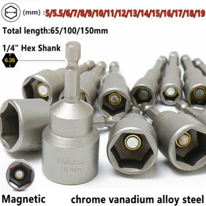 5mm-19mm Hex Socket Nut Driver Bit Impact Driver Drill 1/4" Hex Shank Nutdrivers - Picture 1 of 35