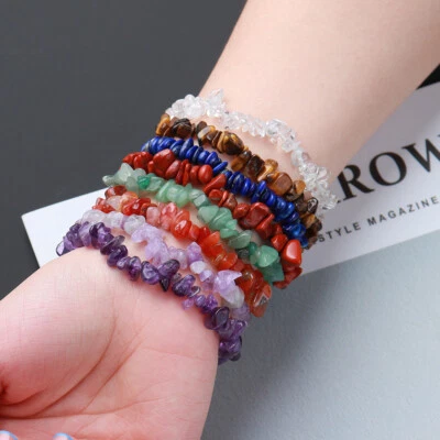 Natural Crystal Gemstone Bracelet Bead 7 Chakra Stone Stretch Jewellery Anxiety - Image 1 of 4